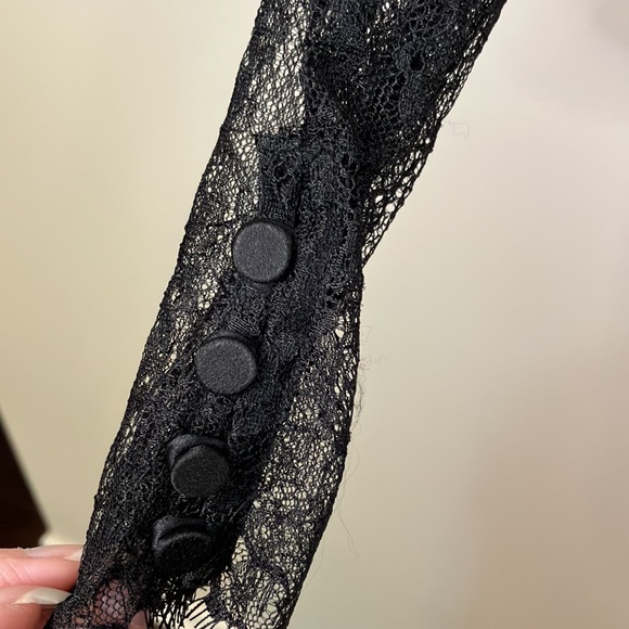 Jonathan Simkhai black silk faux wrap top with lace sleeves - Picture 6 of 12